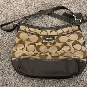 Coach Signature Brown and Cream Shoulder Bag